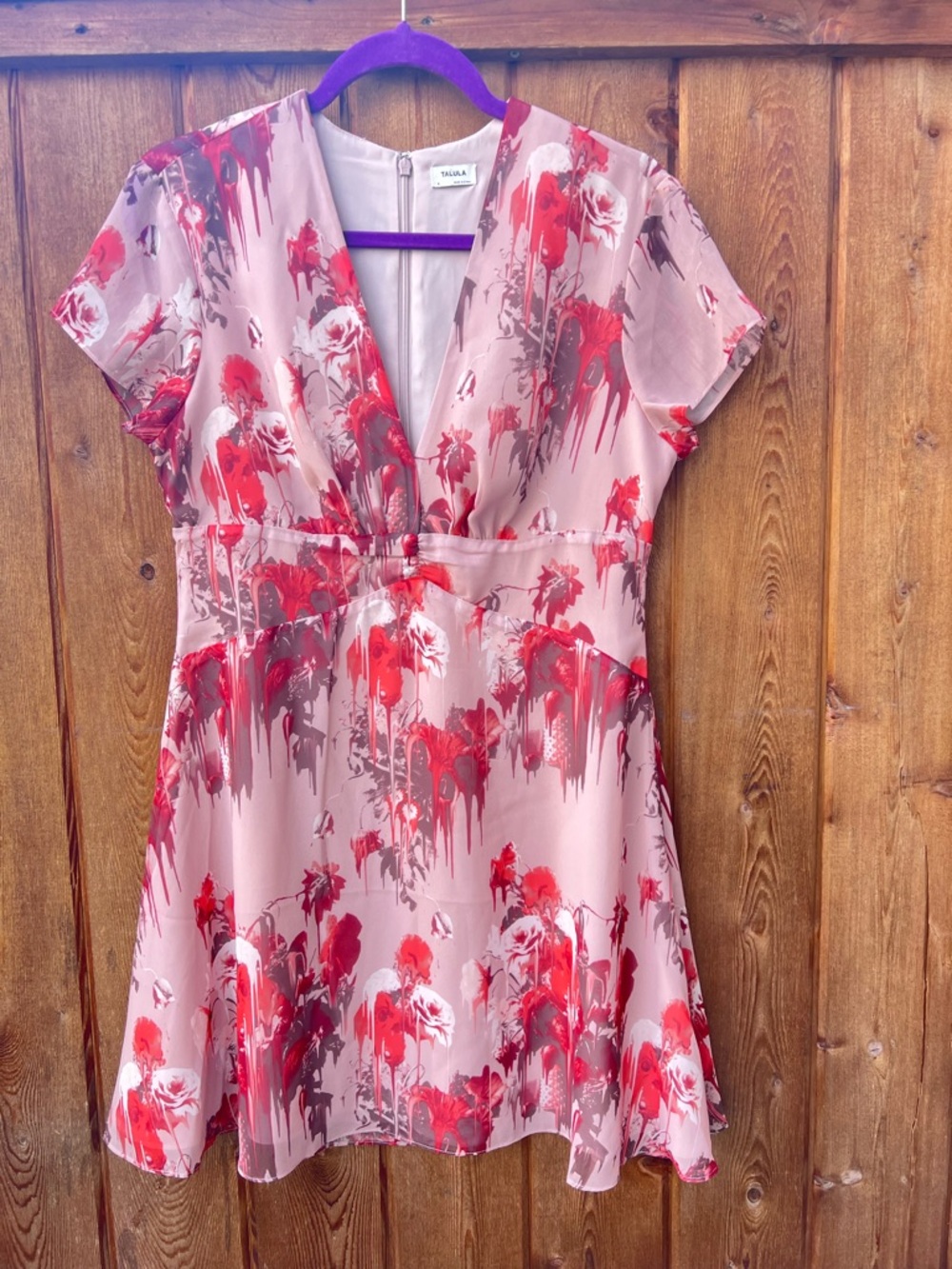 Aritzia Talula Floral Mini Dress Pink Red Print Fit & Flare Size 8